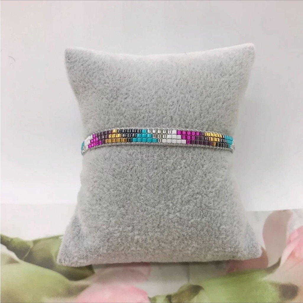 Miyuki Seed Beaded Triangle Patterned Bracelet With Adjustable Gray Cord 18$